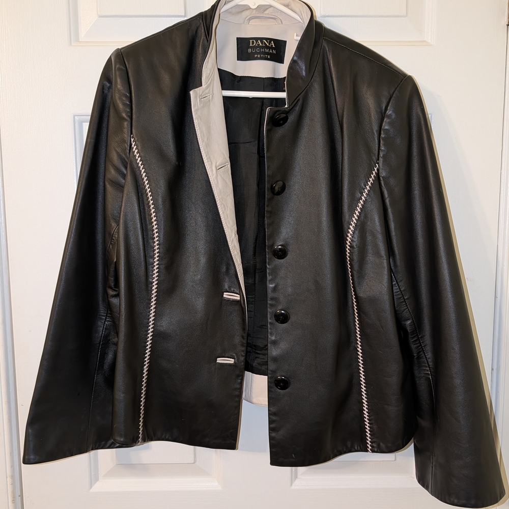 Dana Buchman Black Leather Button-Front Jacket